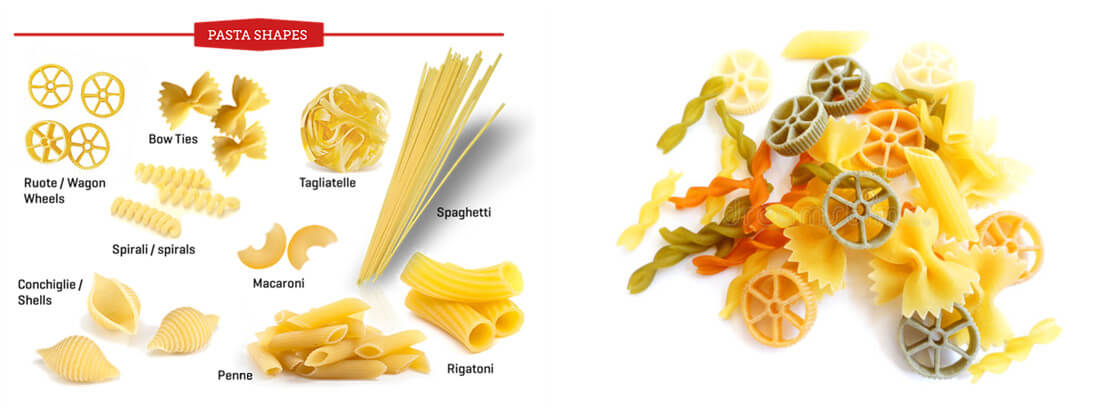 pasta shapes and colors